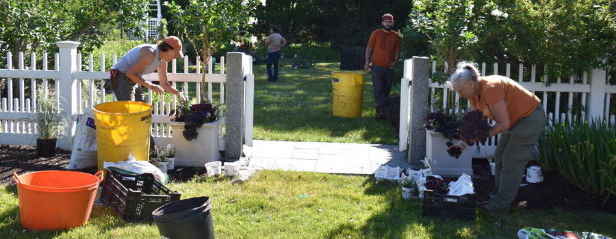 fine gardeners at work creating a beautiful landscape